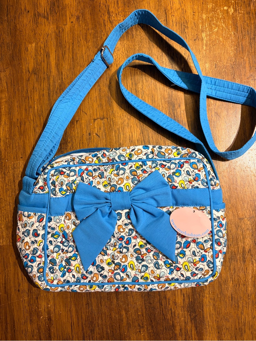 Blue Floral Bow Quilted Crossbody Bag